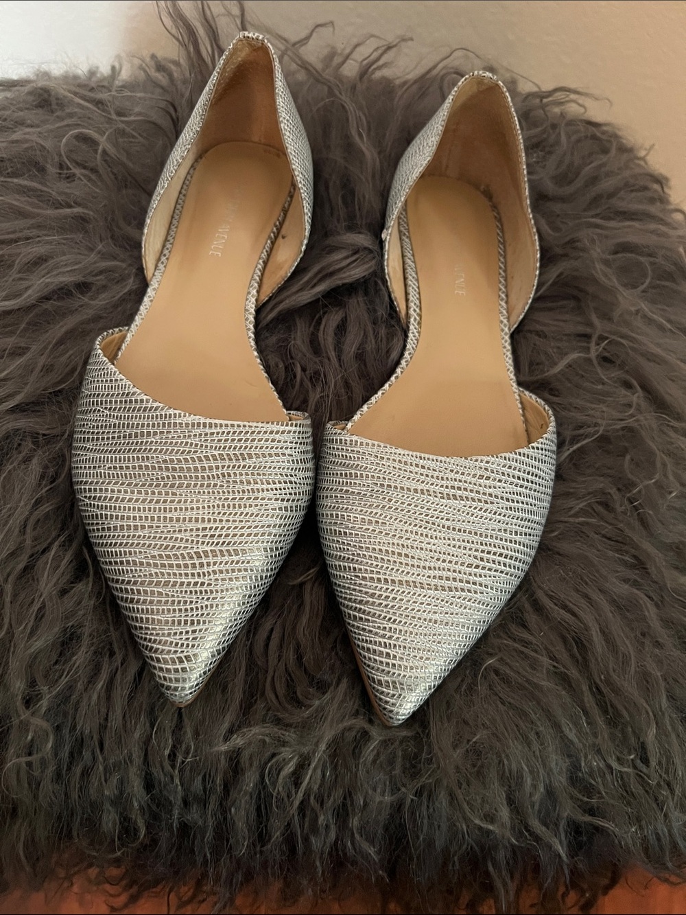 Saks Fifth Avenue Silver Pointed D'Orsay Flats